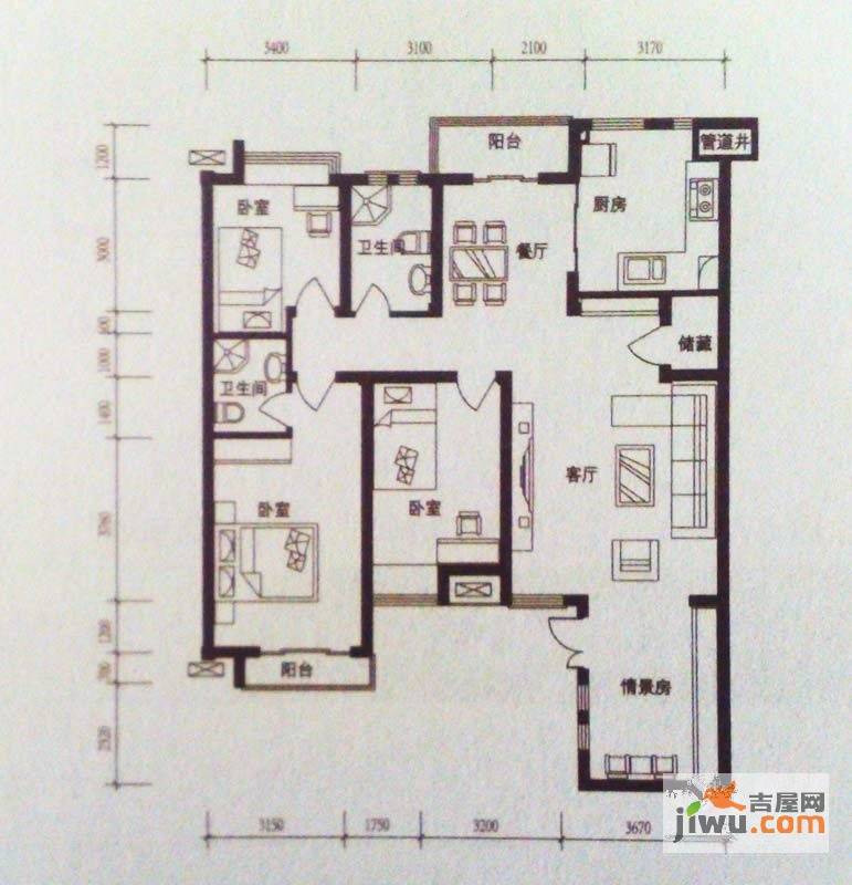 正承名筑3室3厅2卫151㎡户型图