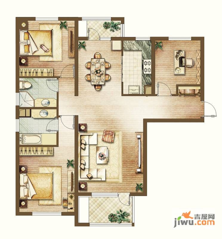 中经世界城3室2厅2卫125㎡户型图