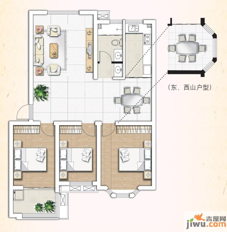 鲁发名城3室2厅1卫116㎡户型图