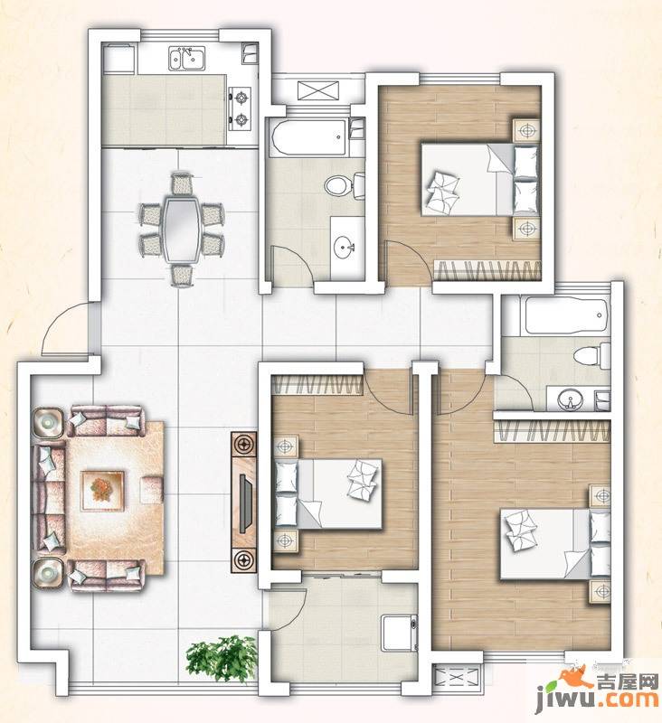 鲁发名城3室2厅2卫128㎡户型图