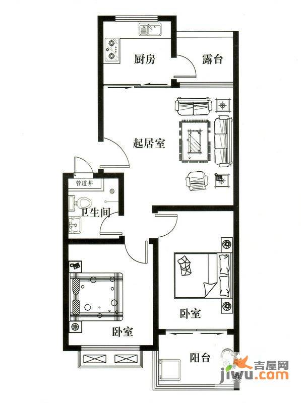 华安凤城丽景2室1厅1卫80㎡户型图