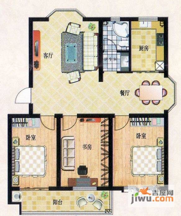 平章府3室2厅1卫112.8㎡户型图