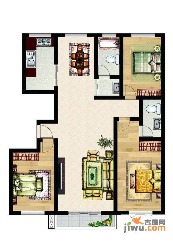 隆盛花园3室2厅1卫166㎡户型图