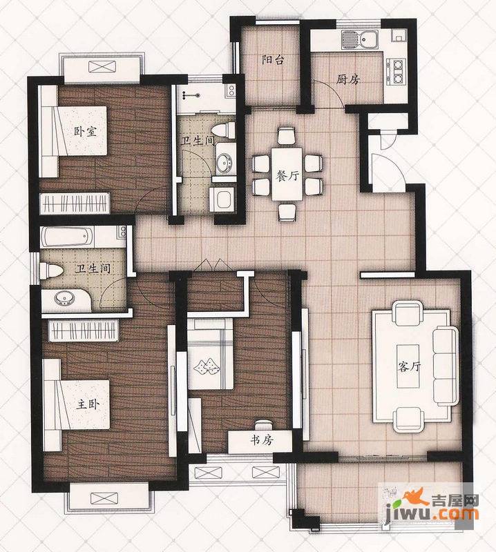 华盛新城明珠3室2厅2卫139.2㎡户型图