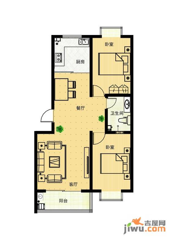 海盛花苑2室2厅1卫88.9㎡户型图