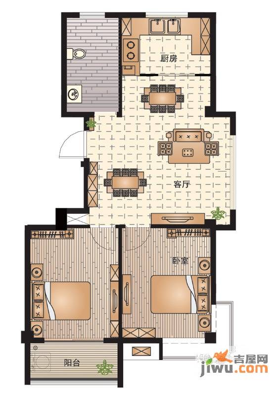 现代健康城2室2厅1卫100.1㎡户型图