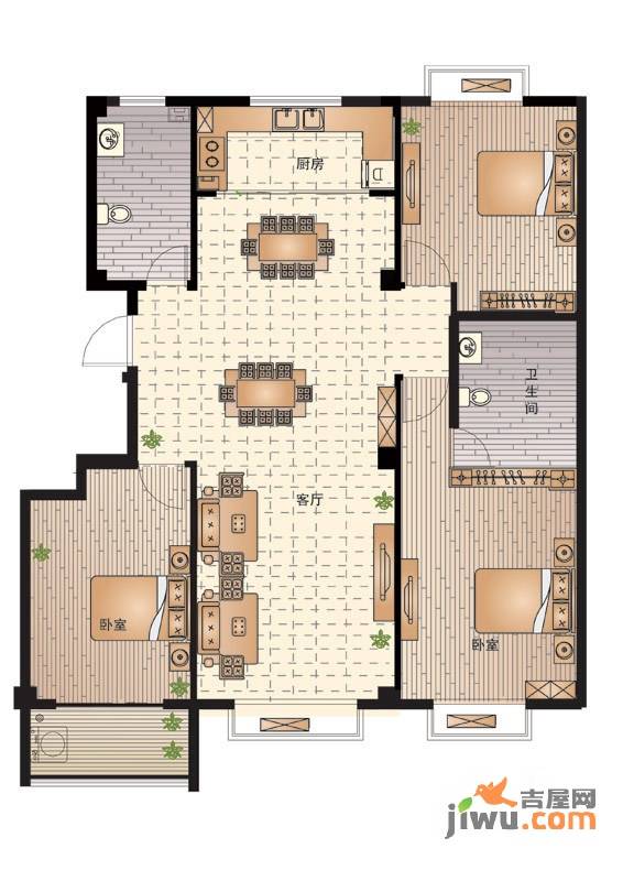 现代健康城3室2厅2卫165㎡户型图