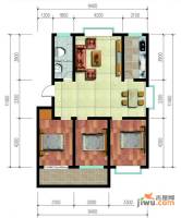 豪森花园3室2厅1卫120㎡户型图