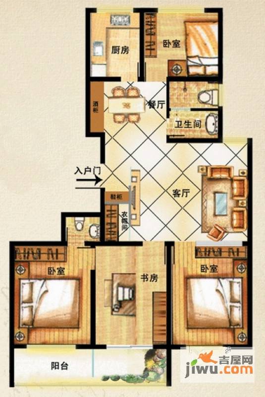 虞河苑4室2厅2卫134㎡户型图