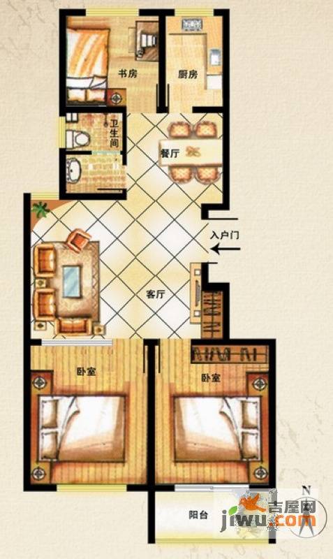 虞河苑3室2厅1卫103.2㎡户型图