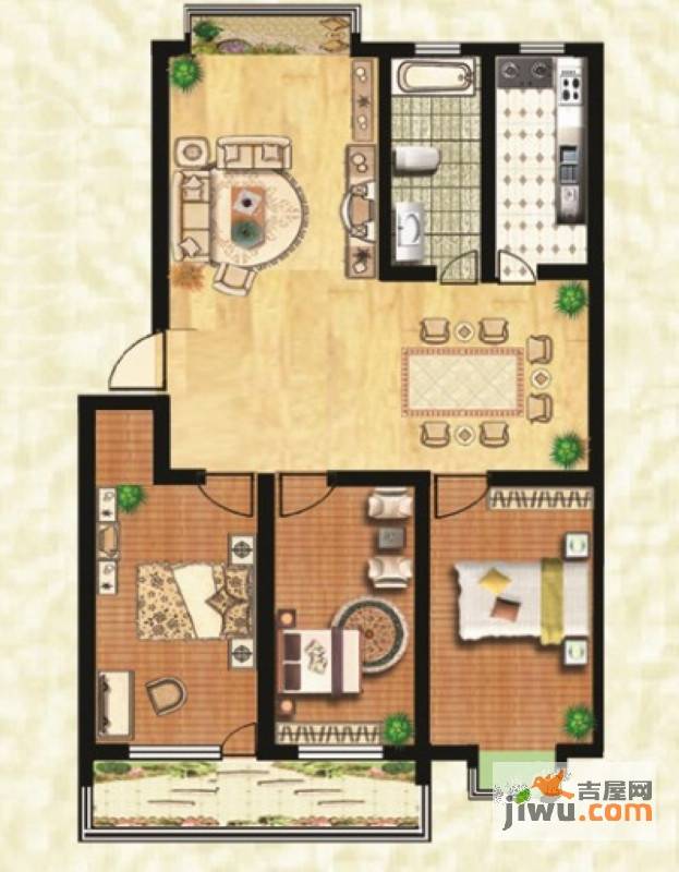 美奥依居3室2厅1卫118㎡户型图