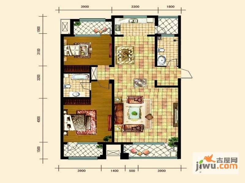 青云郡2室2厅2卫136.5㎡户型图