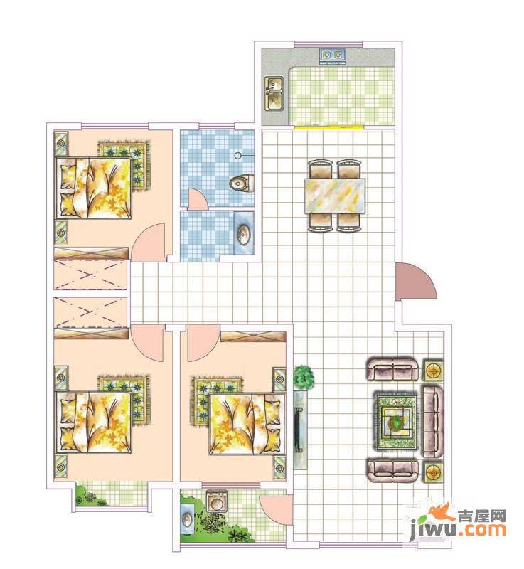 香邑城市花园3室2厅1卫129㎡户型图