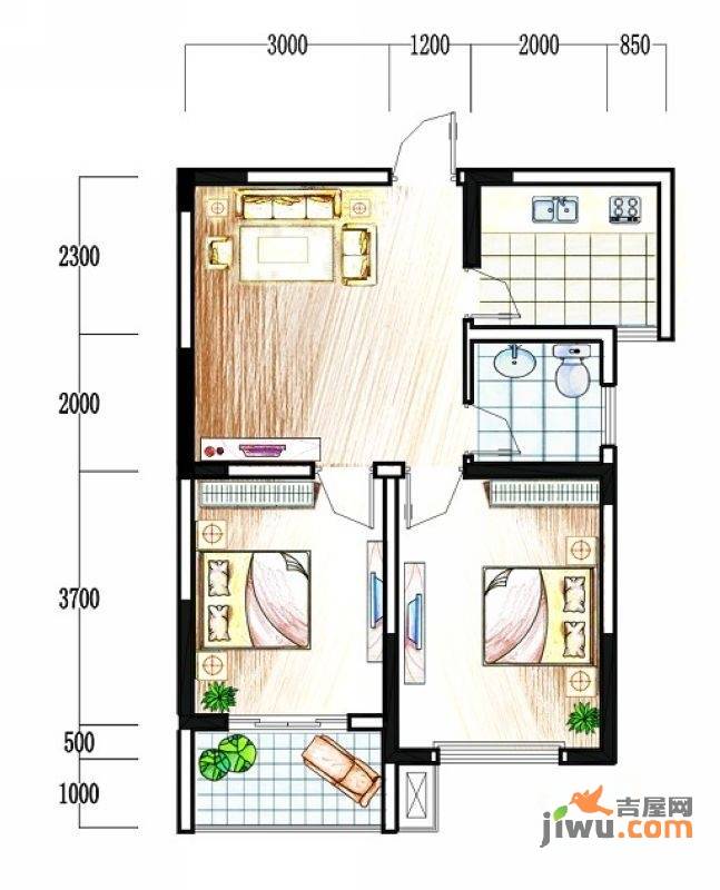 大成优盘2室1厅1卫69㎡户型图