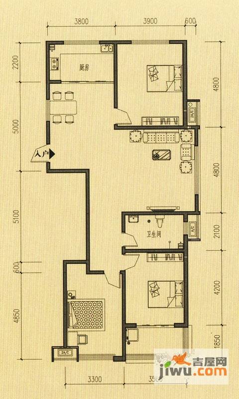 东方公寓3室2厅1卫152.4㎡户型图