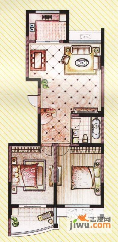 盛世华廷2室2厅1卫107.3㎡户型图