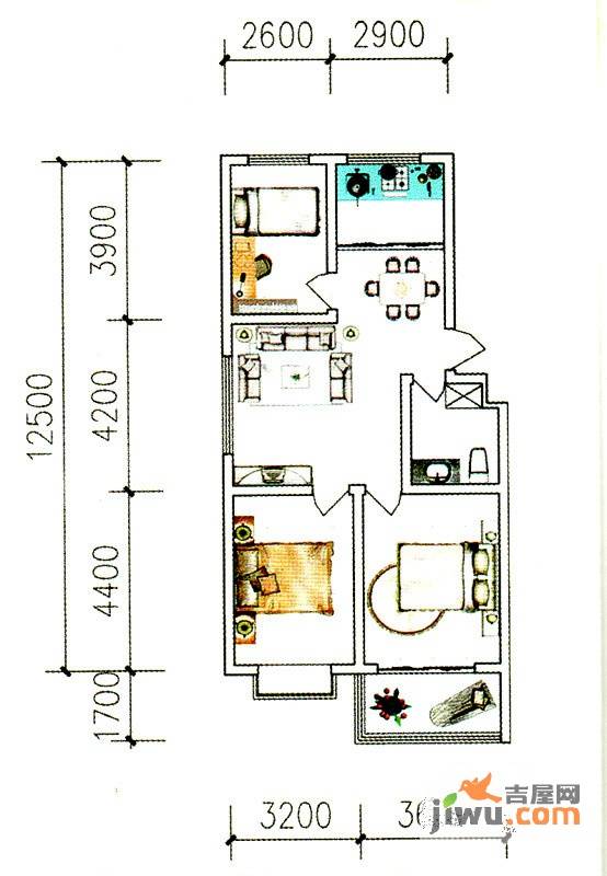 银枫家园3室2厅1卫94㎡户型图