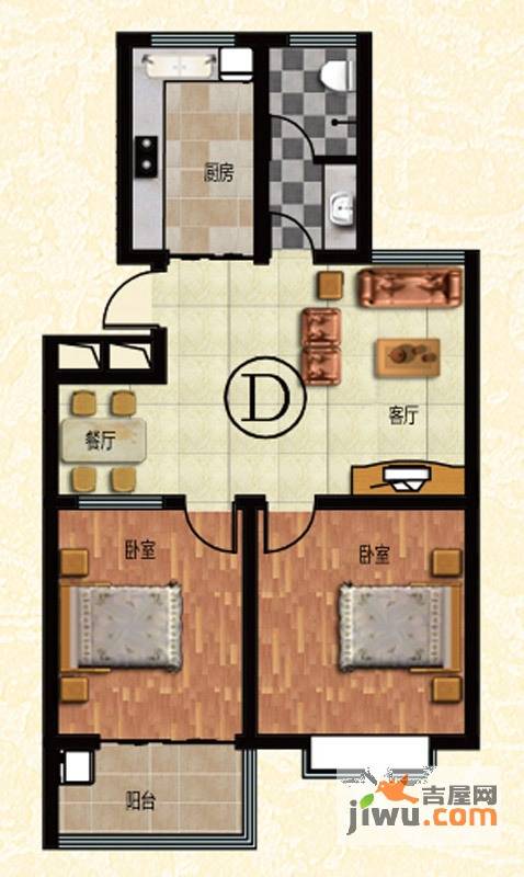 龙溪水岸2室2厅1卫92㎡户型图