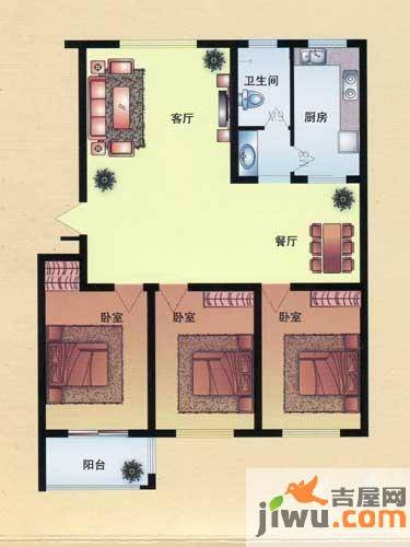 龙润世家3室2厅1卫110㎡户型图