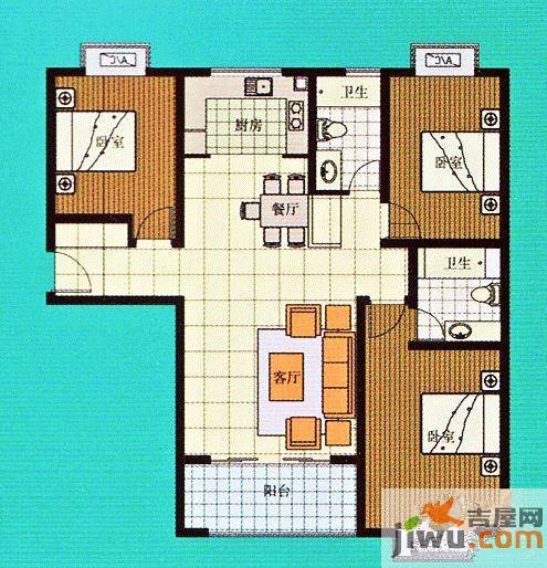 花样年华3室2厅2卫140.1㎡户型图