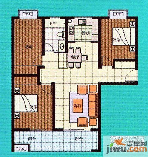 花样年华3室2厅1卫129.3㎡户型图