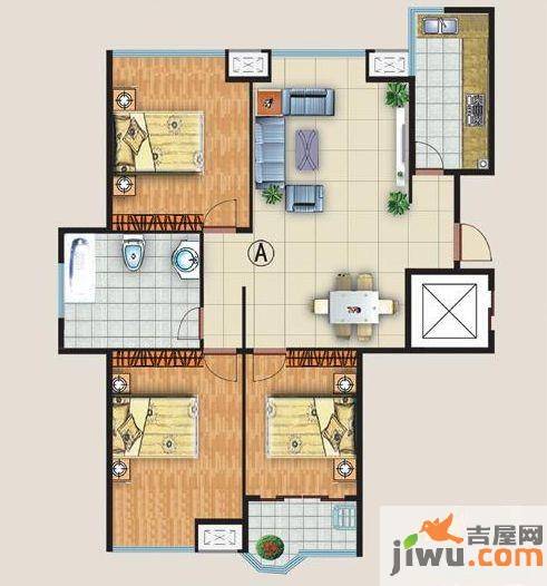 中金国际3室2厅1卫128㎡户型图