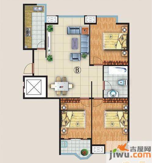 中金国际3室2厅1卫123.2㎡户型图