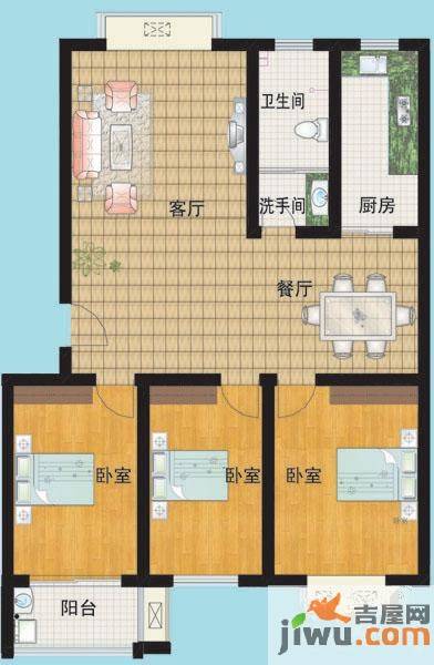 宜辉现代城3室2厅1卫119.5㎡户型图