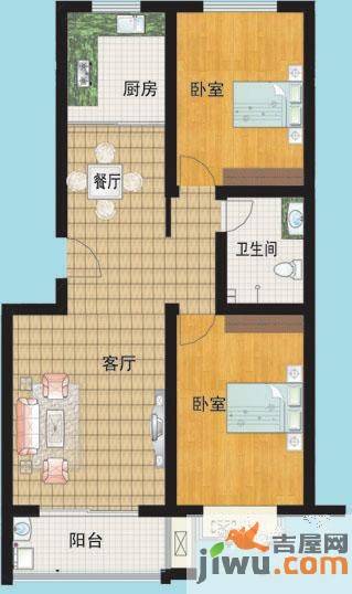 宜辉现代城2室2厅1卫94.8㎡户型图