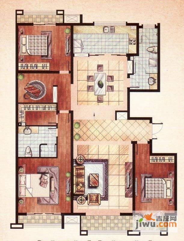 麒麟公馆一期高层住宅c2户型4室2厅2卫1厨