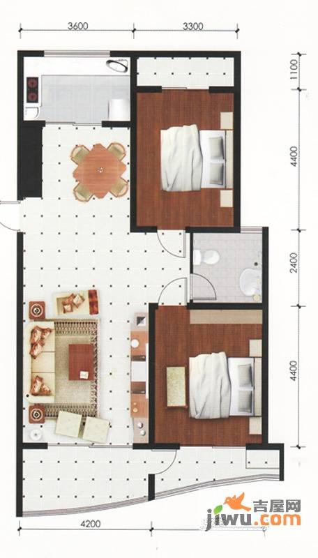 新富专家公寓2室2厅2卫123㎡户型图