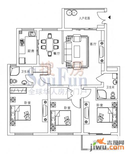 领世新城3室2厅2卫户型图