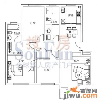 领世新城3室2厅2卫户型图