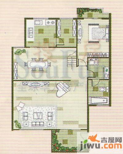 普利城市花园1室2厅1卫户型图