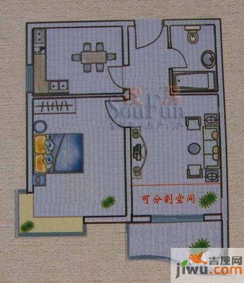 西城名都1室1厅1卫66㎡户型图