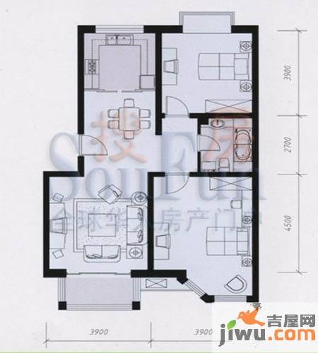 领秀华城2室2厅1卫99.6㎡户型图