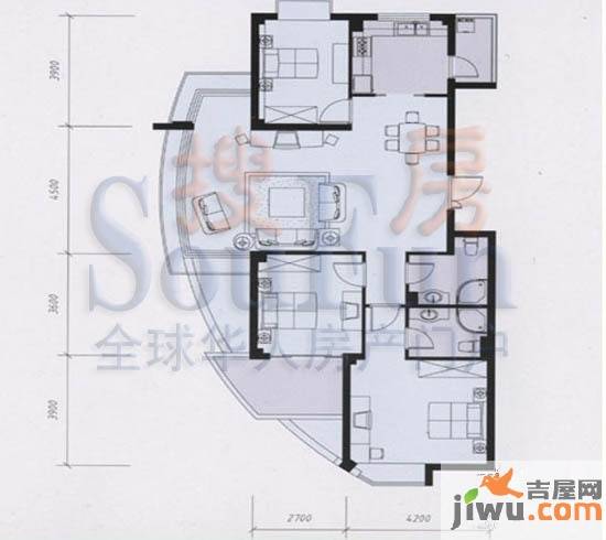 领秀华城3室2厅2卫153㎡户型图