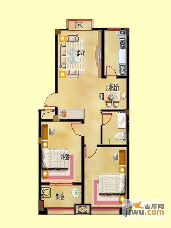 蝶园欣苑2室2厅1卫94.6㎡户型图