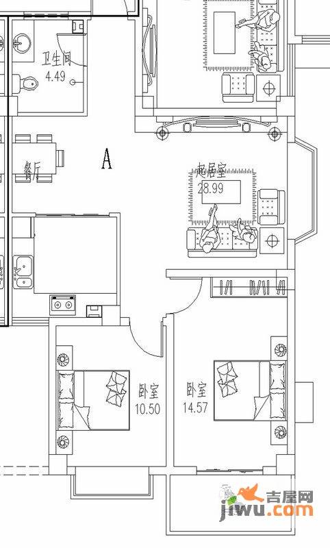 凯地城市之光3室2厅1卫100.6㎡户型图