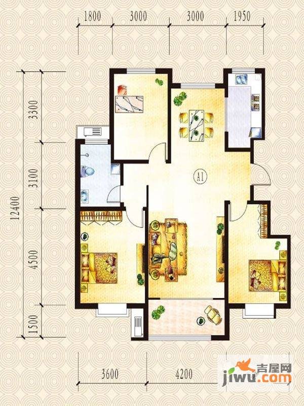 山水圣城3室2厅1卫122.9㎡户型图