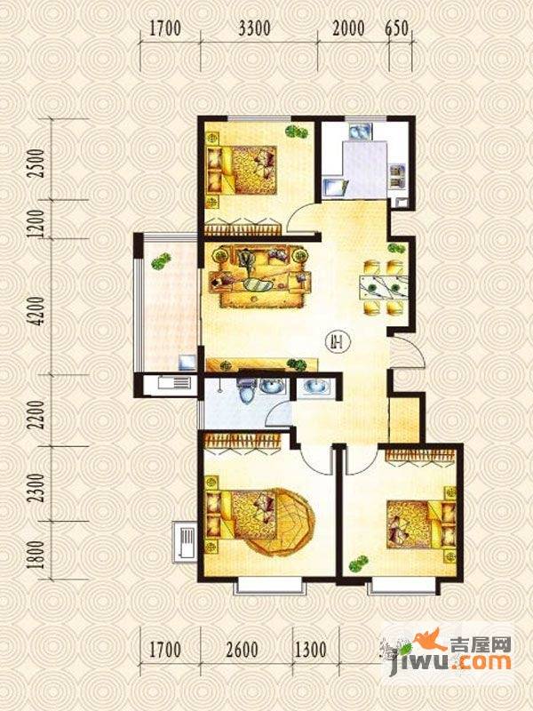 山水圣城3室1厅1卫111.2㎡户型图