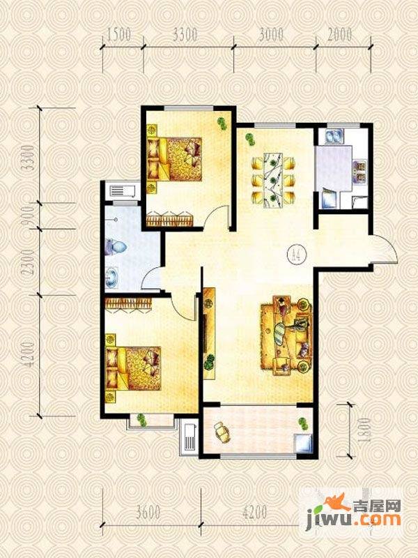 山水圣城2室2厅1卫111.4㎡户型图