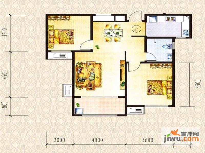 山水圣城2室2厅1卫95.1㎡户型图