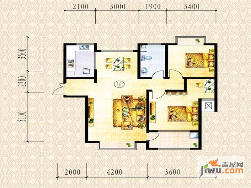 山水圣城2室2厅1卫118.2㎡户型图