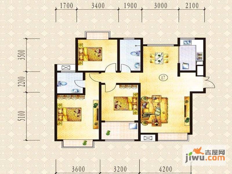 山水圣城3室2厅2卫144.3㎡户型图