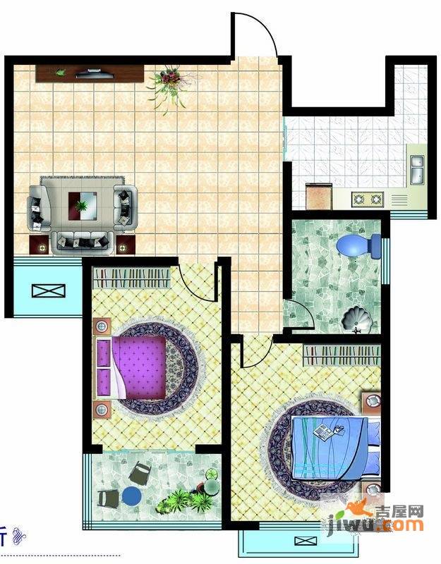 盛海第一园2室1厅1卫73.8㎡户型图