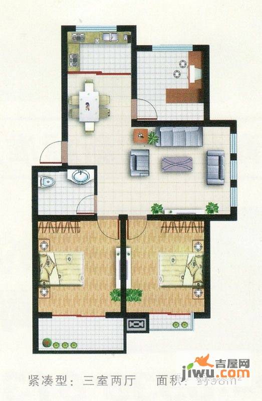 佳华景园3室2厅1卫98㎡户型图