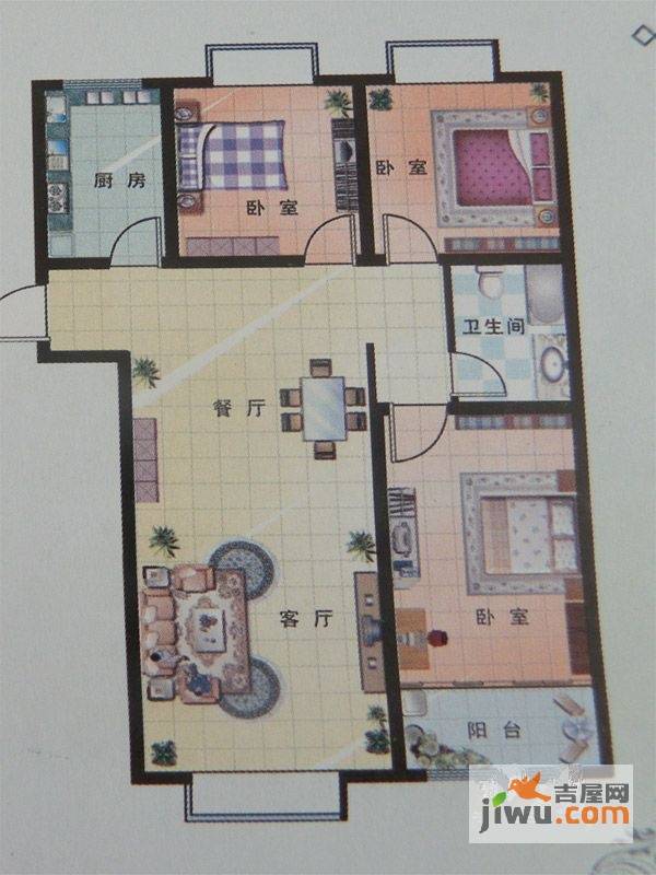 龙都现代城3室2厅1卫100.2㎡户型图