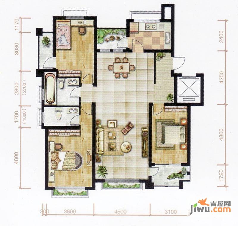 九龙华府3室2厅2卫150㎡户型图