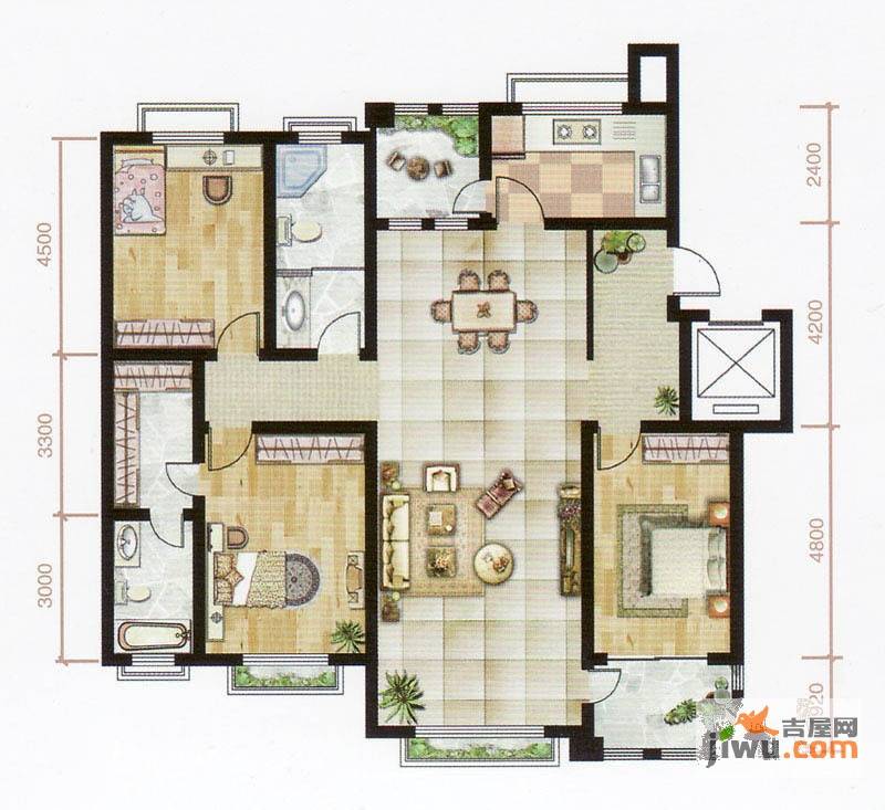 九龙华府3室2厅2卫160㎡户型图